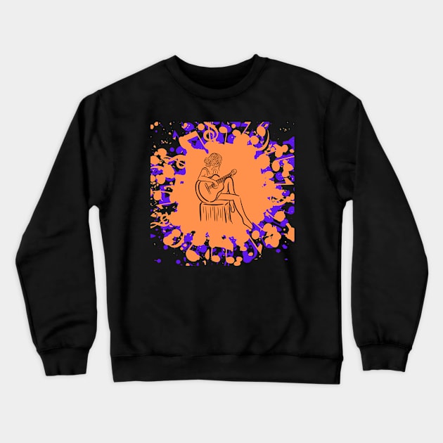 Girl Playing Guitar - Color Spilled Abstract Graphic for Music Lovers Crewneck Sweatshirt by ViralAlpha